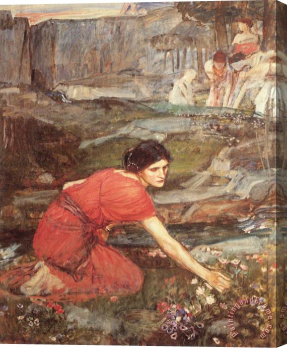John William Waterhouse Maidens Picking Flowers by a Stream [study] Stretched Canvas Painting / Canvas Art